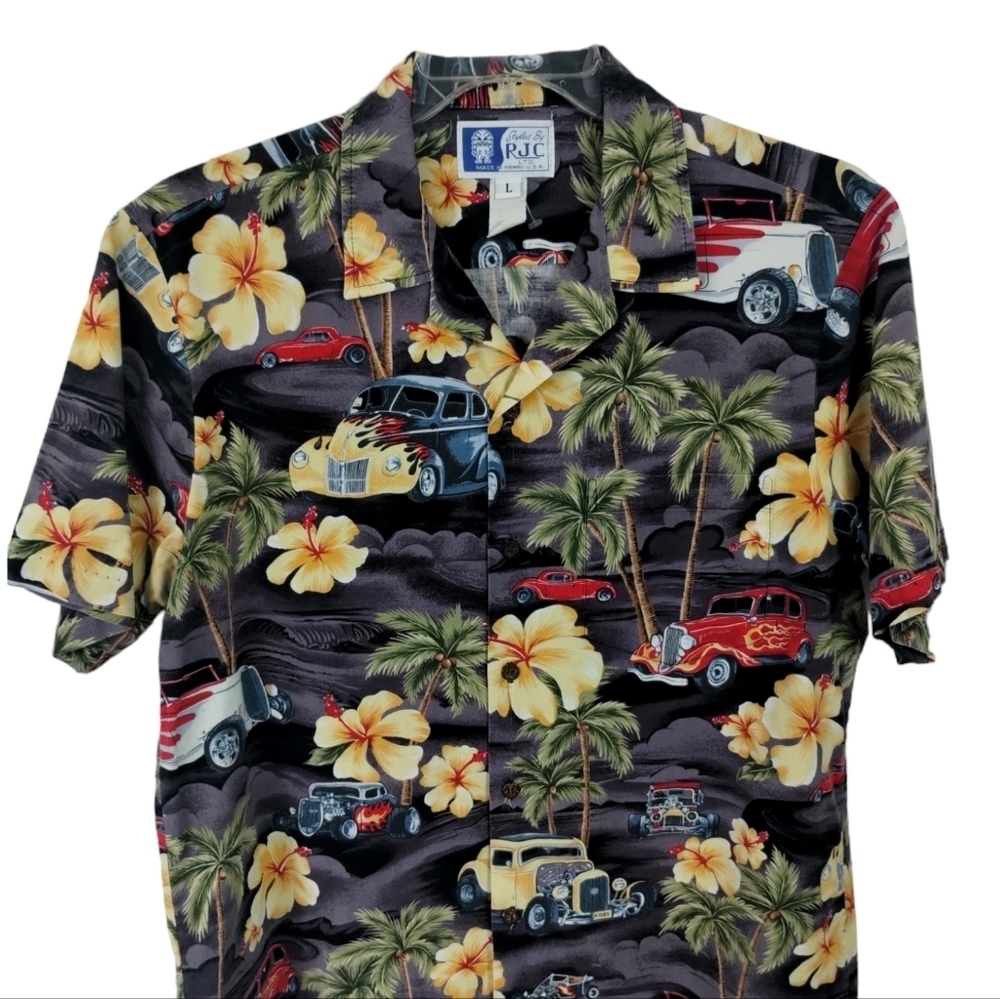 Y2K Men's RJC Hot Rod Cars & Hawaiin Beach Resortwear Vacation Shirt Size L